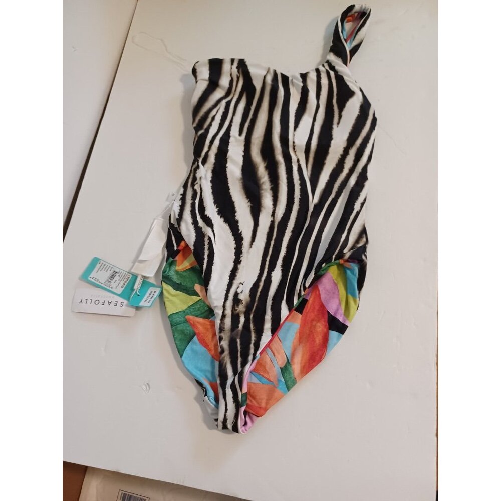 Sea Folly NWT One Shoulder Reversible One Piece Aquamarine Swimsuit Size 4 - Picture 6 of 6